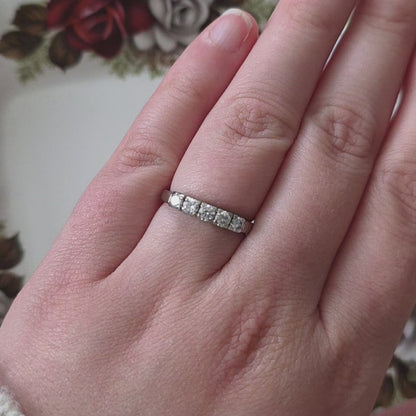 Vintage 14k witgouden ring met 5 diamanten 0.5ct
