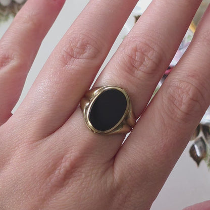 Vintage 8k zegelring met onyx
