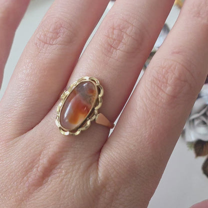 Vintage 14k gouden ring met mosagaat