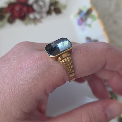 Vintage 18k gouden zegelring met hematiet
