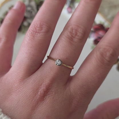 Vintage 14k gouden solitair verlovingsring diamant 0.1ct