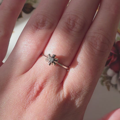 Vintage 14k witgouden ring ster met diamant 0.05ct