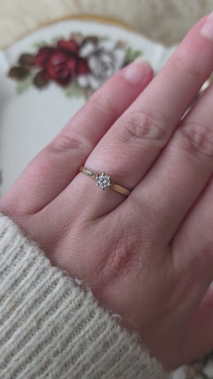 Vintage 14k gouden solitair verlovingsring diamant 0.15ct
