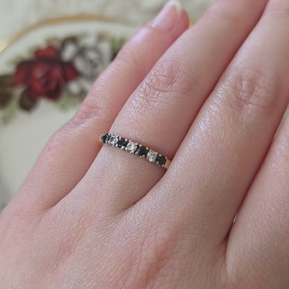 Vintage 14k gouden ring met saffier en diamant 0.12ct