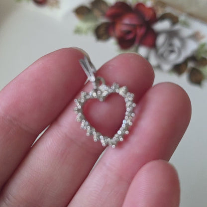 Vintage 14k witgouden hanger hart diamanten 0.2ct