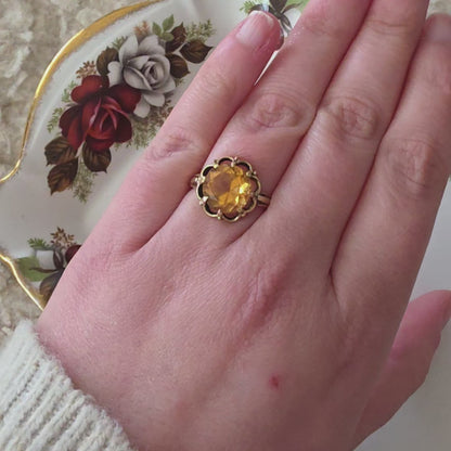 Vintage 14k gouden ring citrien bloem