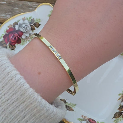 Vintage 14k gouden bangle armband met 5 diamanten