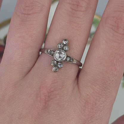 Antique 14k white gold ring with rose-cut diamonds