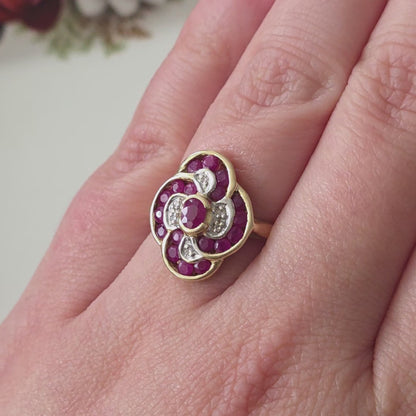Vintage 14k gold ring with diamonds and ruby