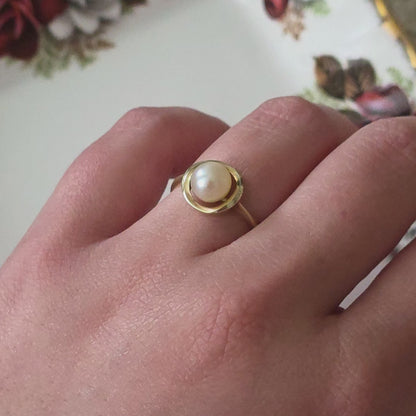 Vintage 14k gouden ring met parel