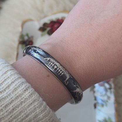 Vintage silver bangle black enamel Thai