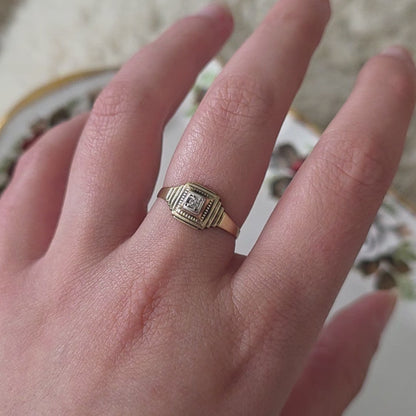Vintage 14k gouden Art Deco ring diamant 0.03ct