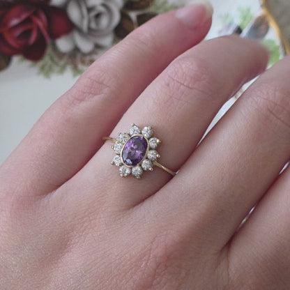 Vintage 14k gold ring with amethyst and white quartz