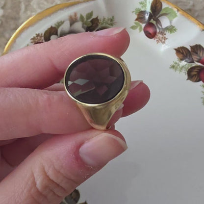Vintage 8k zegelring met groene toermalijn