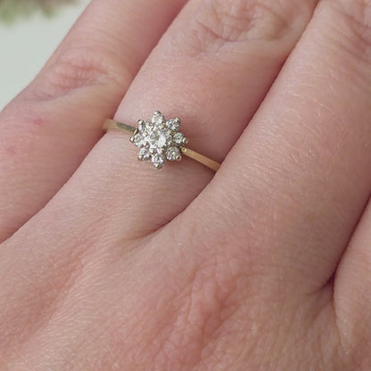 Vintage 14k gouden ring met diamanten bloem 0.2ct