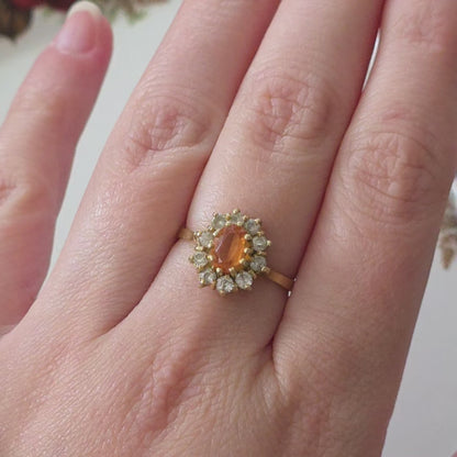 Vintage 18k gouden ring met citrien en kwarts