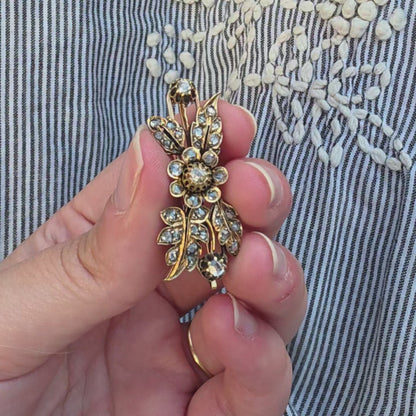 Antieke 14k gouden roosdiamant broche bloemtak en tremblant