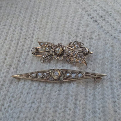 Antieke 14k gouden roosdiamant broche vroege Art Deco