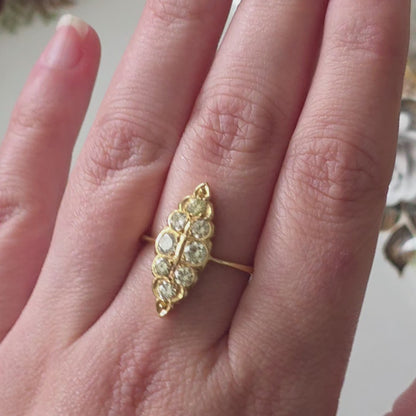 Vintage 20k gold navette ring with diamonds 0.46ct