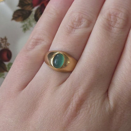 Vintage 18k gouden ring groene chrysopraas