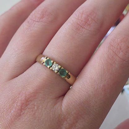 Vintage 14k gouden ring met smaragd en diamant