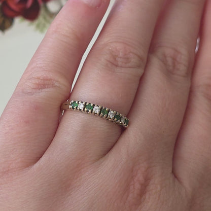 Vintage 14k gouden ring met smaragd en diamant