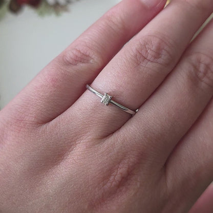 Vintage 14k witgouden ring met diamant baguette