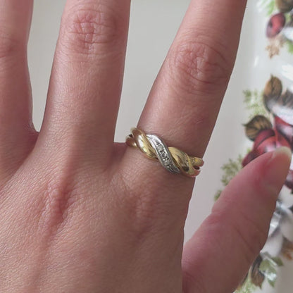 Vintage 14k gold ring diamond braid