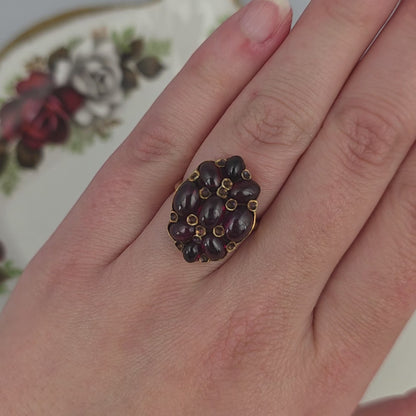 Vintage 14k gouden ring met granaat cabochons