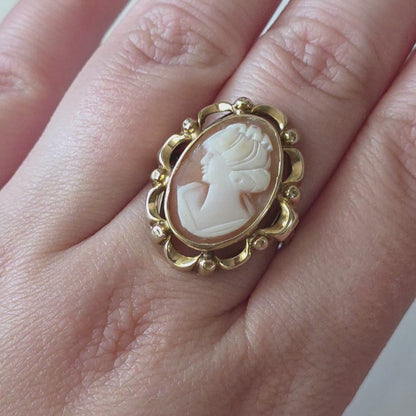 Vintage 14k gouden ring met camee