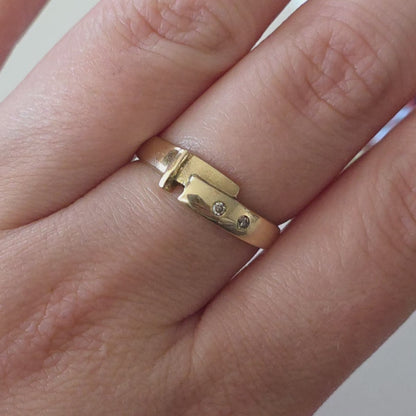 Vintage 14k gouden ring gesp met diamanten