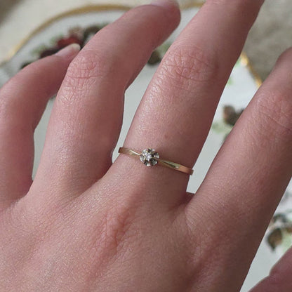 Vintage 14k gouden solitair verlovingsring diamant 0.02ct