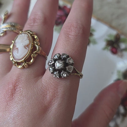 Antieke 14k gouden gypsy bombe ring old European cut diamant 0.4ct