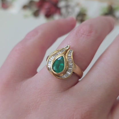 Vintage 18k gouden ring met smaragd en diamanten