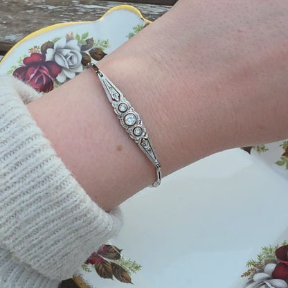 Antieke 14k wit gouden Art Deco diamanten armband
