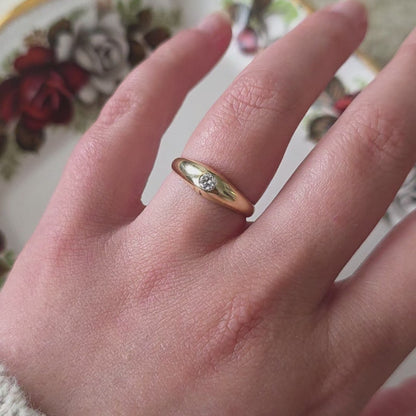 Vintage 14k gouden gypsy ring old european cut diamant 0.1ct