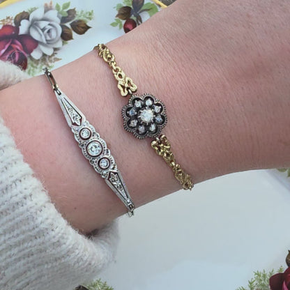 Antieke 14k gouden en zilver roosdiamant armband