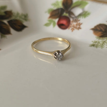 Vintage 14k gouden solitair verlovingsring diamant 0.1ct