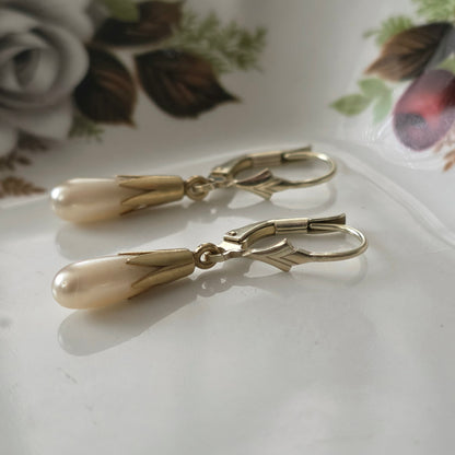 Vintage 14k gouden oorhangers parel dormeuse