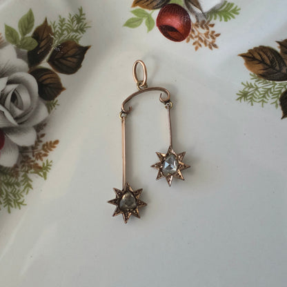 Antieke 14k gouden hanger sterren met roosdiamanten