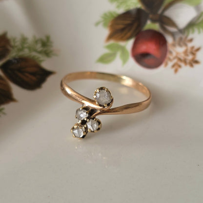Antieke 14k roségouden ring met roosdiamanten