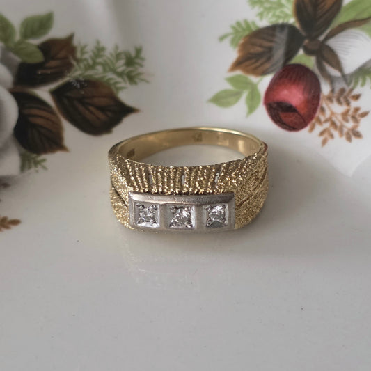 Vintage 14k gouden zegelring met diamant