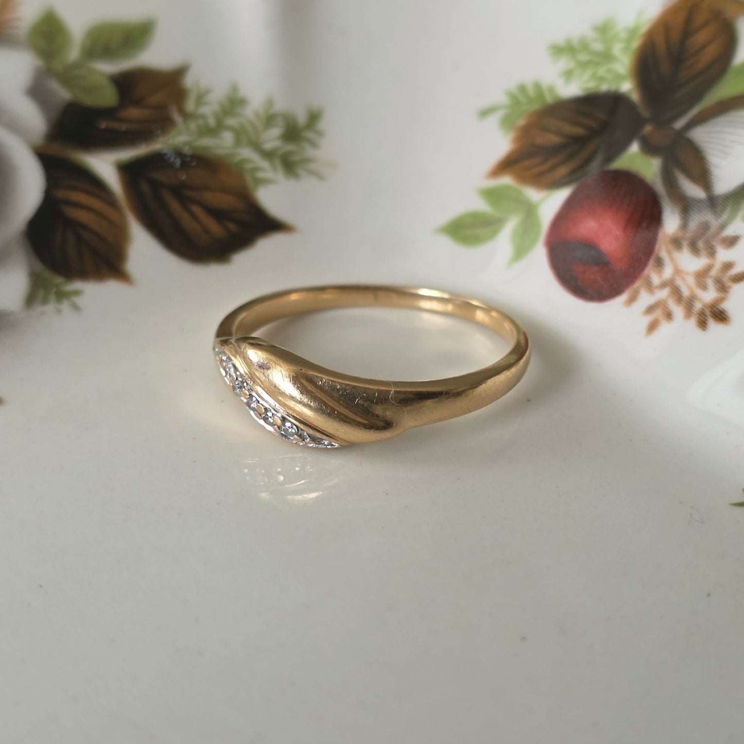 Vintage 14k gouden ring met diamantjes