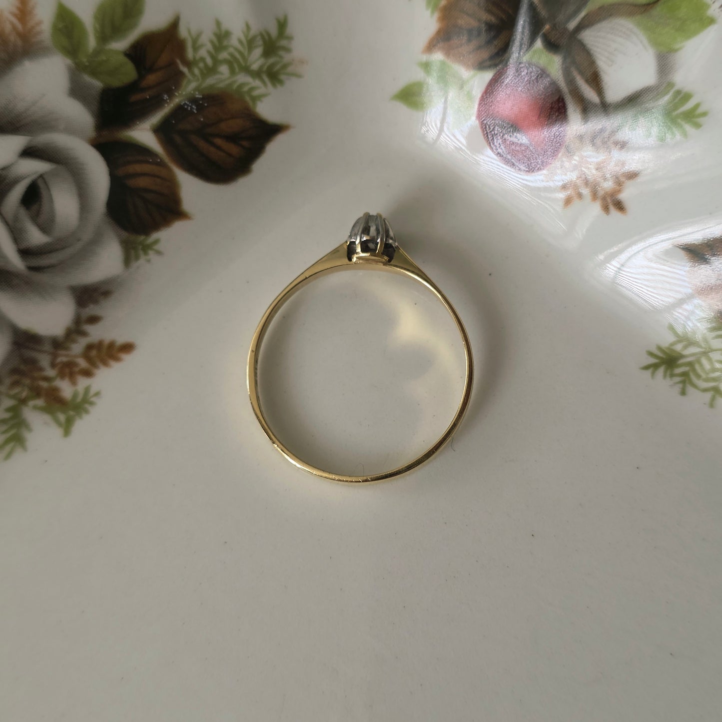 Vintage 14k gouden solitair verlovingsring diamant 0.02ct