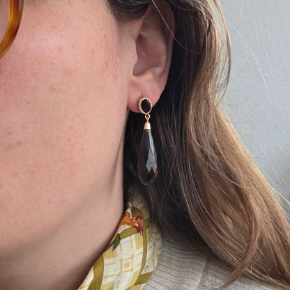 Vintage 14k gouden oorhangers rook kwarts