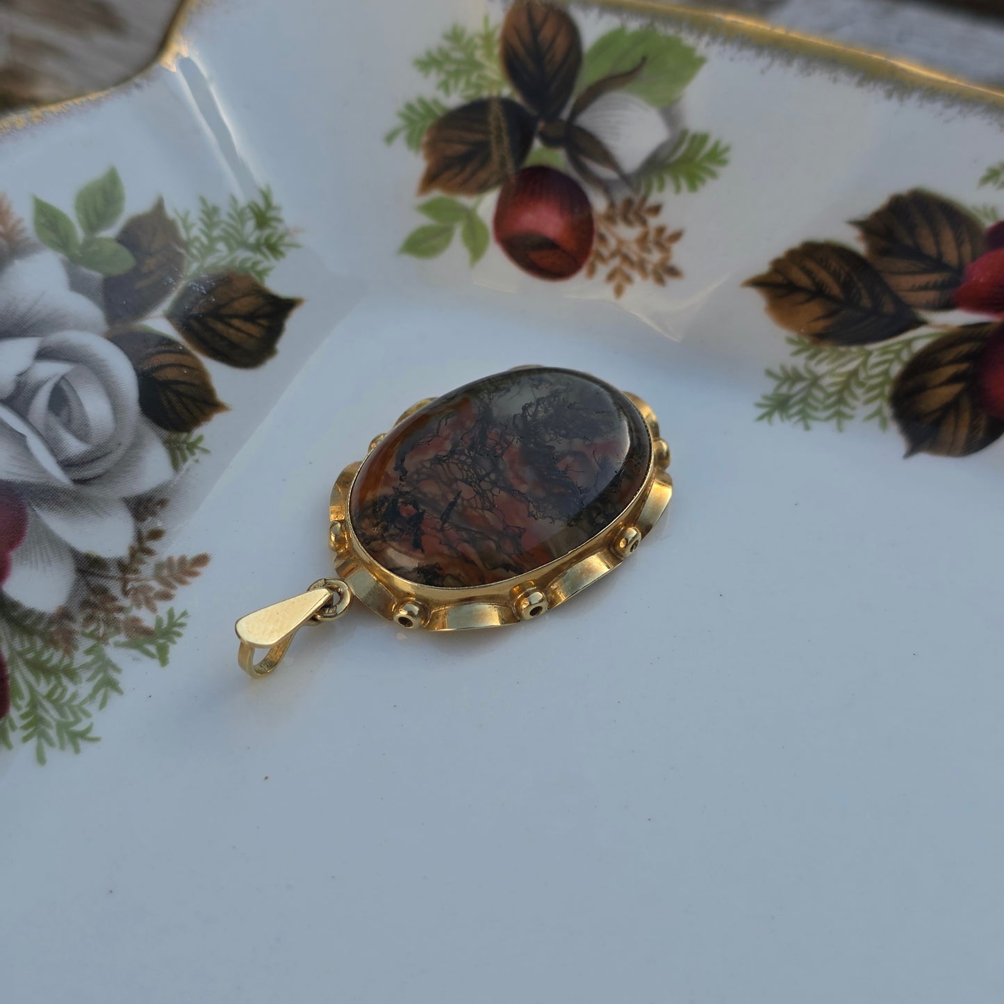 Vintage 14k gouden hanger mosagaat