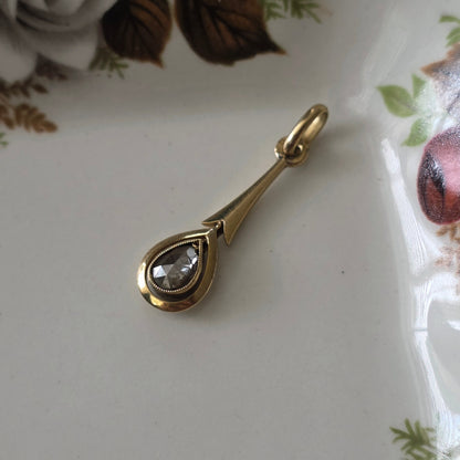 Antieke 14k gouden hanger peer roosdiamant
