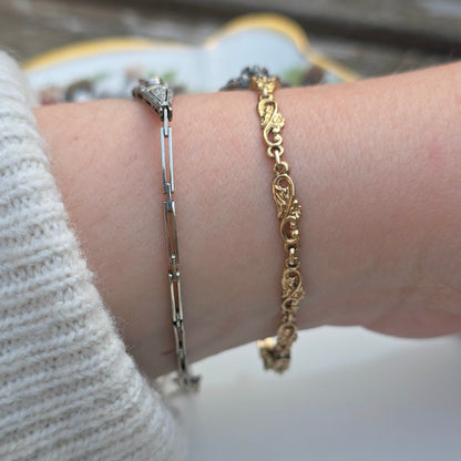 Antieke 14k gouden en zilver roosdiamant armband