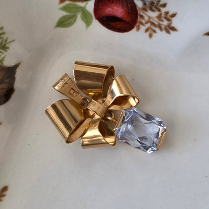 Vintage 18k gouden hanger strik met aquamarijn