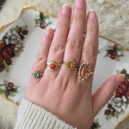 Vintage 18k gouden ring met citrien en kwarts